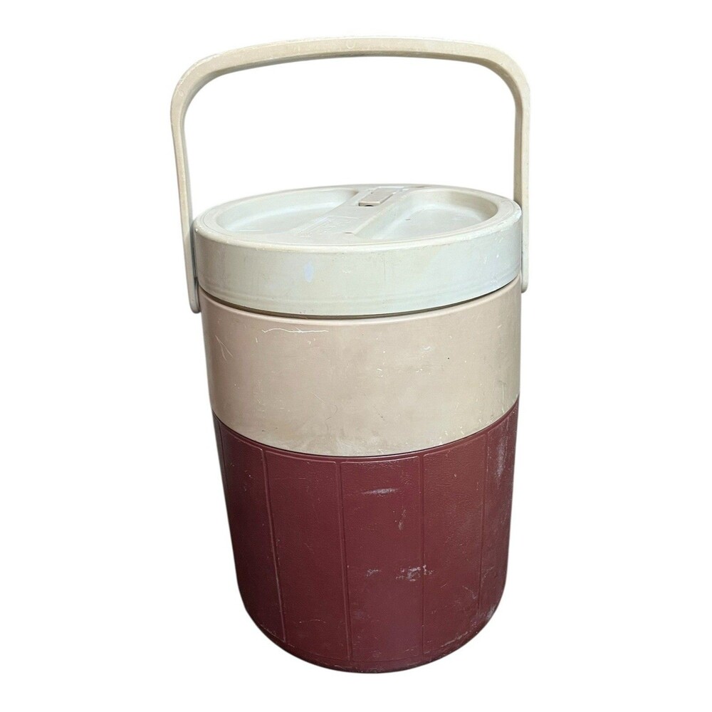 Vtg Coleman Polylite 2 Maroon White 1 Gallon Jug Dual Spout Handle 5592A USA - Picture 4 of 6